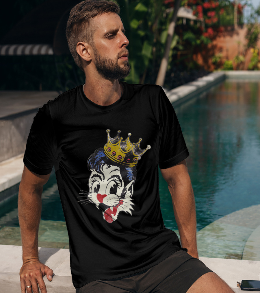 Kiss Cat King Retro Mascot Style With Crown T-Shirt