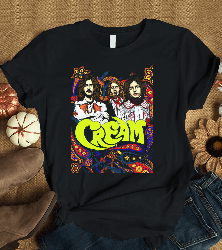 Cream Psychedelic Music Legends Portrait with Vibrant 60s T-Shirt