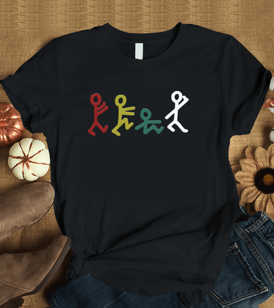 Atcq Stick Figures Red Green Yellow White T-Shirt