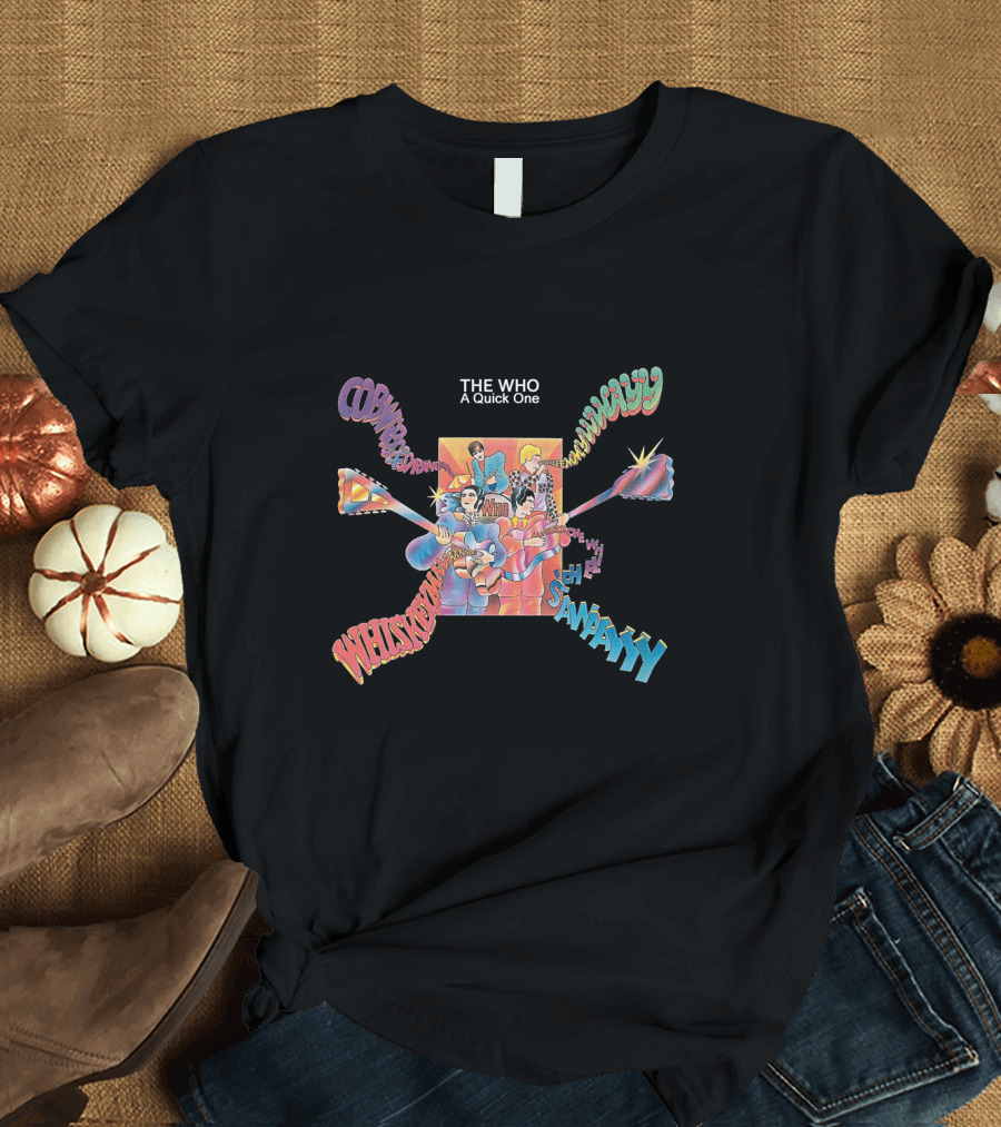 The Who A Quick One Colorful Band Members Cartoon Text Explosion T-Shirt