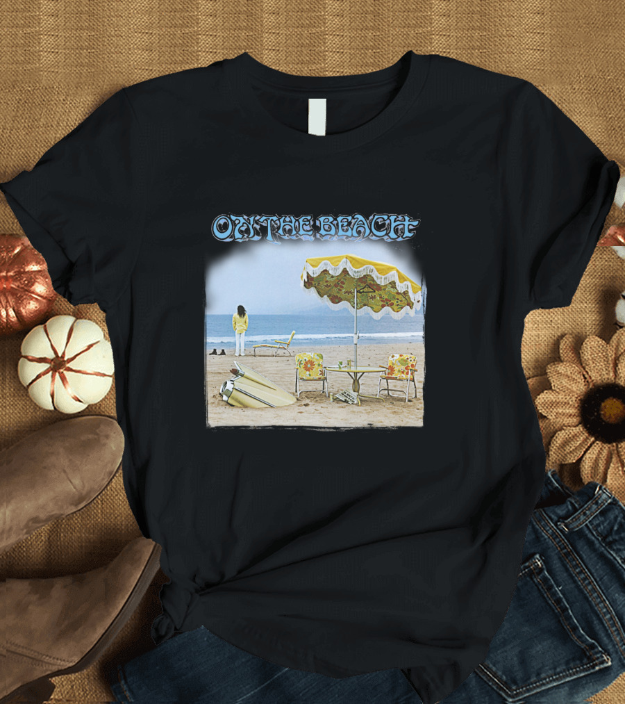 Neil Young On the Beach Vintage Album Cover Surreal Coastal Scene T-Shirt