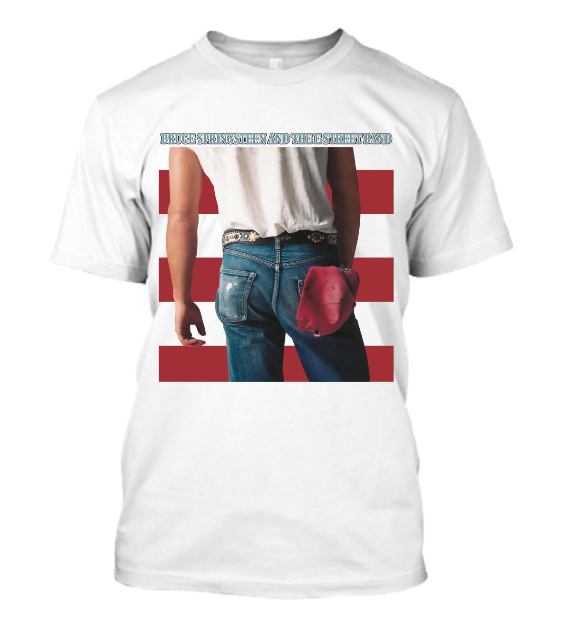 Bruce Springsteen And The E Street Band Born In The U.S.A. Denim Red Cap Stripes Iconic Album Cover T-Shirt