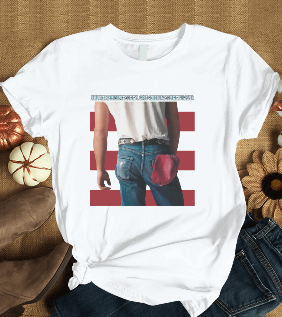 Bruce Springsteen and The E Street Band Born in the U.S.A. Denim Red Cap Stripes Iconic Album Cover T-Shirt