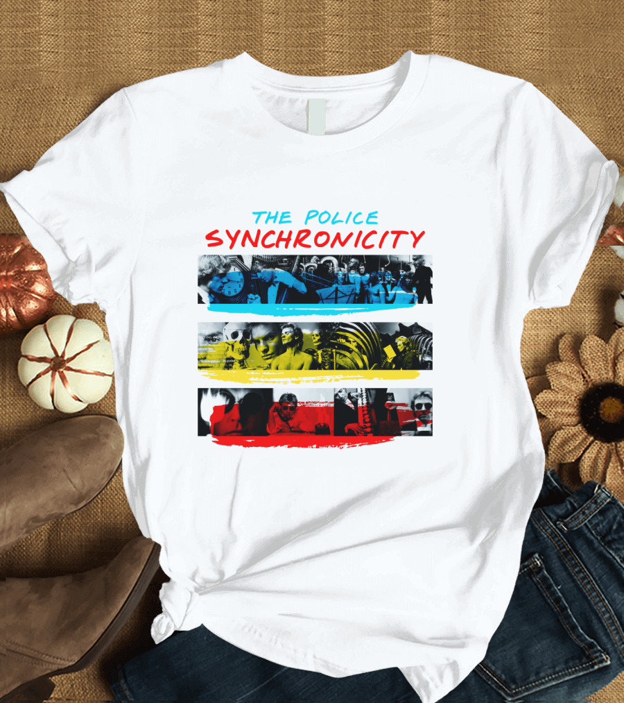 The Police Synchronicity Album Cover Art Blue Yellow Red Stripes T-Shirt