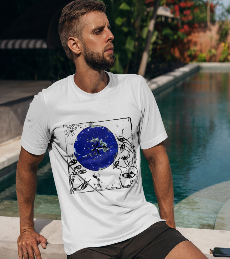 The Cure Wish Album Art Blue Circle With Abstract Eye Drawings T-Shirt