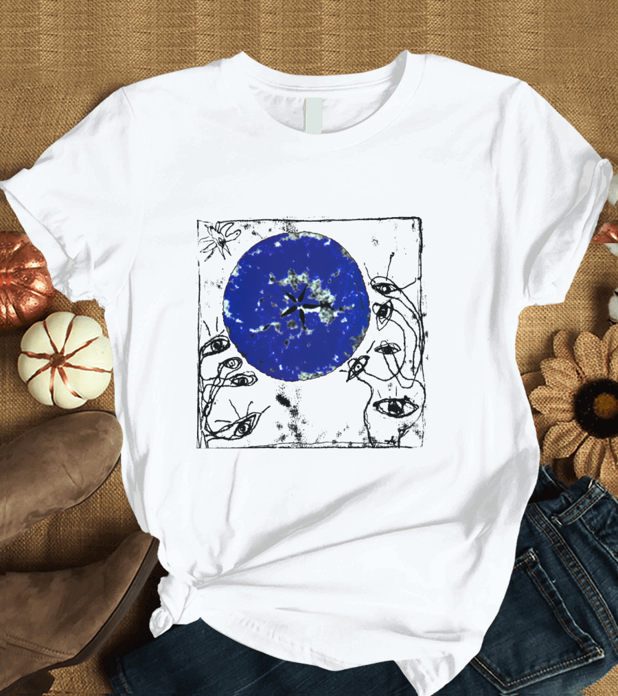 The Cure Wish Album Art Blue Circle With Abstract Eye Drawings T-Shirt