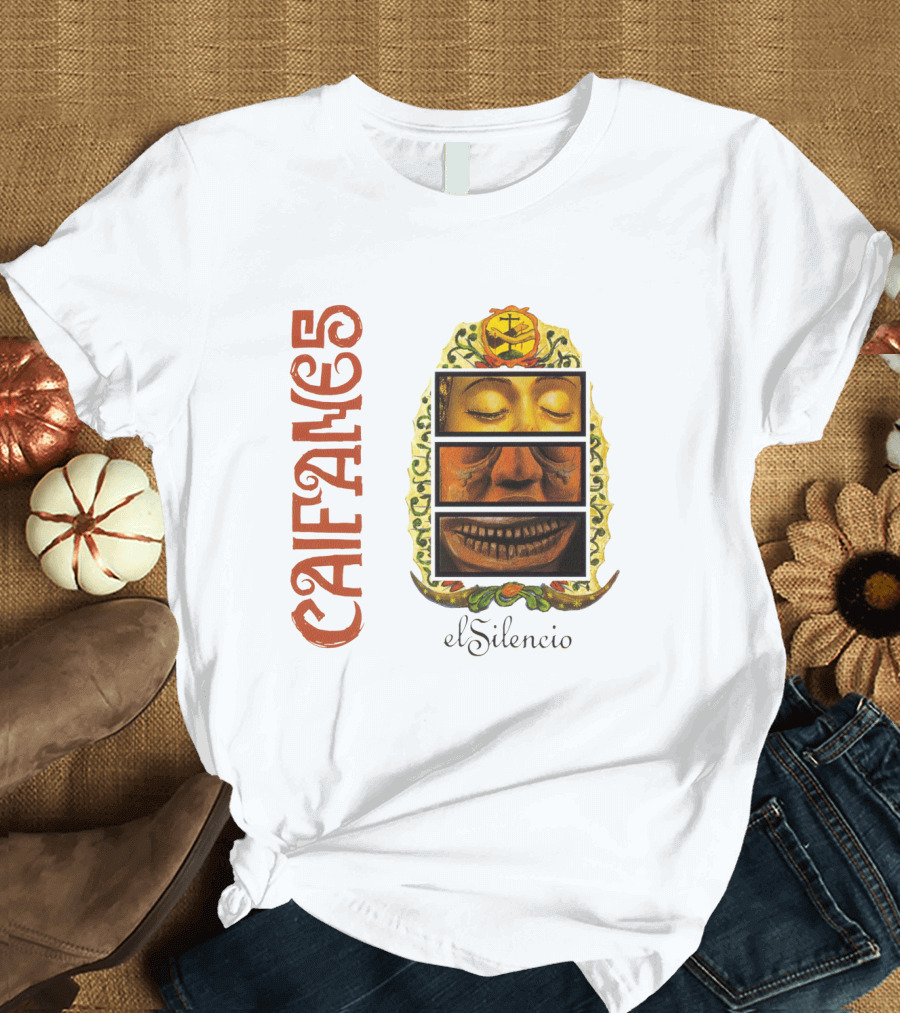 Caifanes El Silencio Aztec-Inspired Face Art in Yellow and Brown T-Shirt