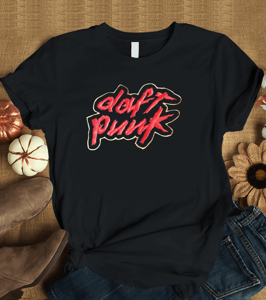 Daft Punk Logo Red Stylized Text T-Shirt