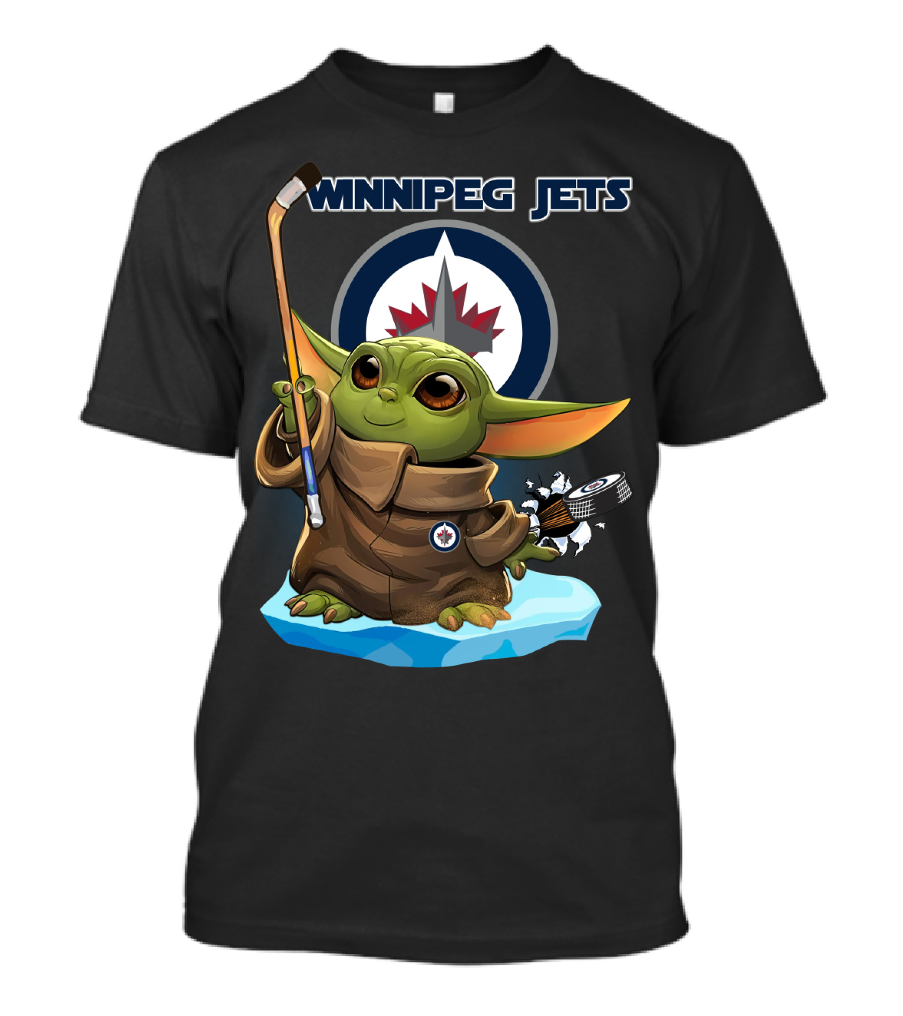Winnipeg Jets Baby Yoda Hockey Puck Character T-Shirt
