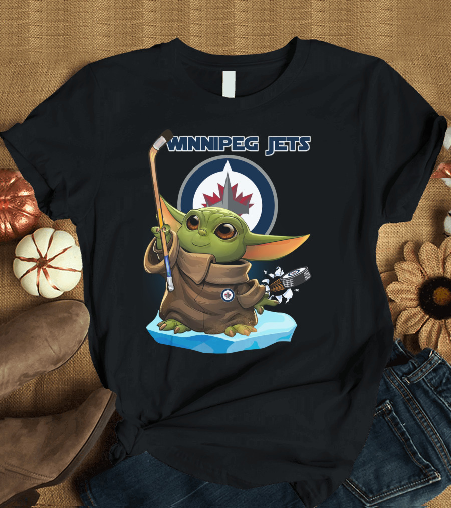 Winnipeg Jets Baby Yoda Hockey Puck Character T-Shirt