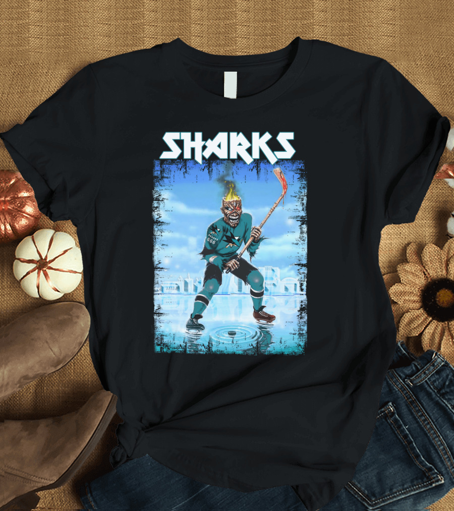 Sharks Fiery Hockey Player on Ice T-Shirt