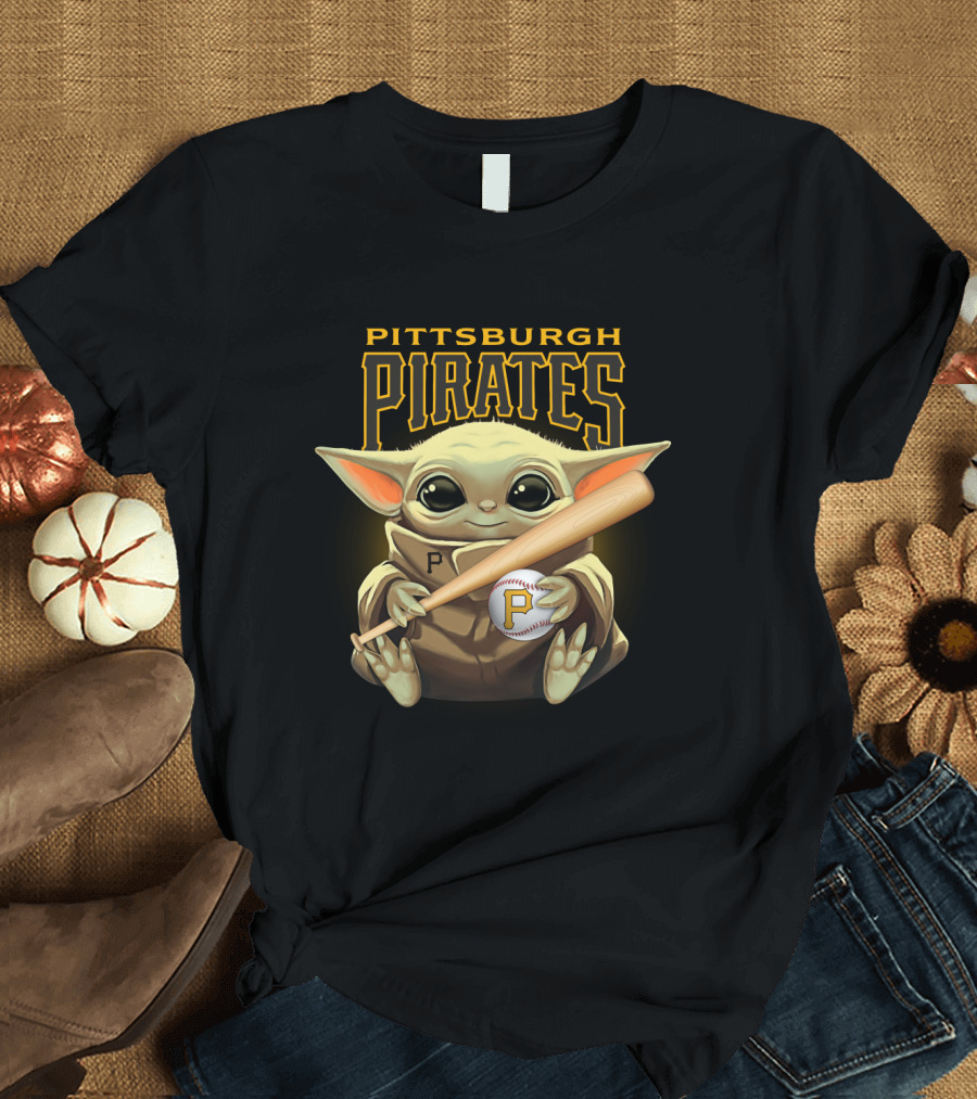 Pittsburgh Pirates Baby Yoda Baseball Bat and Ball T-Shirt