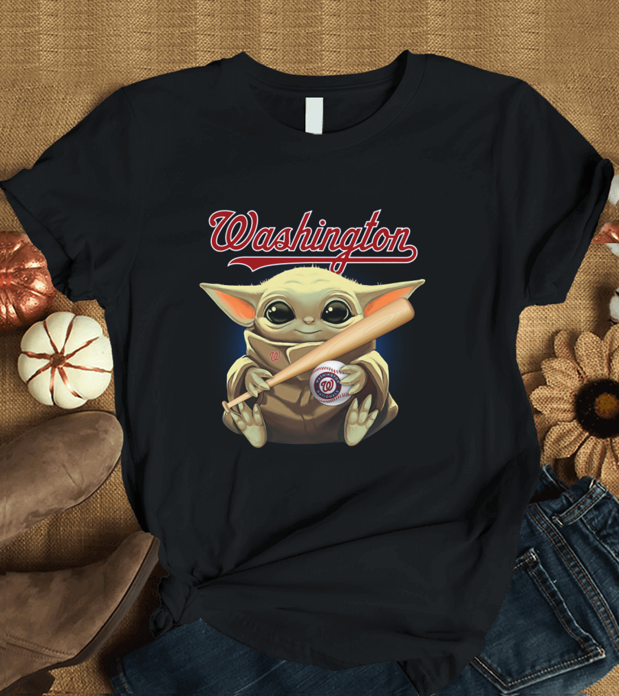 Washington Nationals Baby Yoda Baseball Bat and Ball T-Shirt