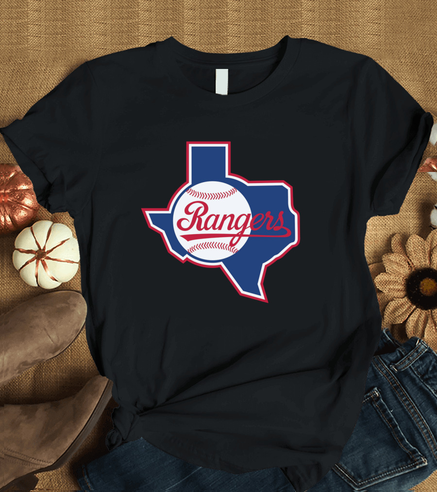 Texas Rangers Vintage Logo Texas Outline Baseball T-Shirt