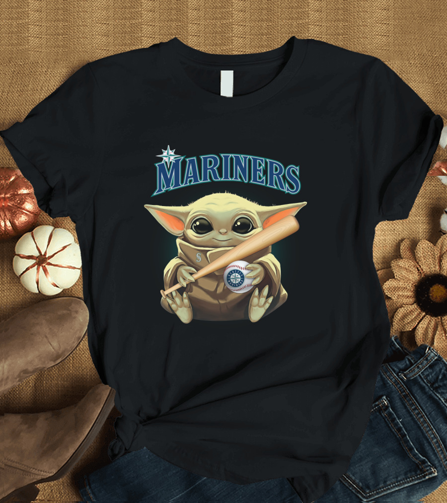 Seattle Mariners Baby Yoda Holding Baseball Bat and Ball T-Shirt