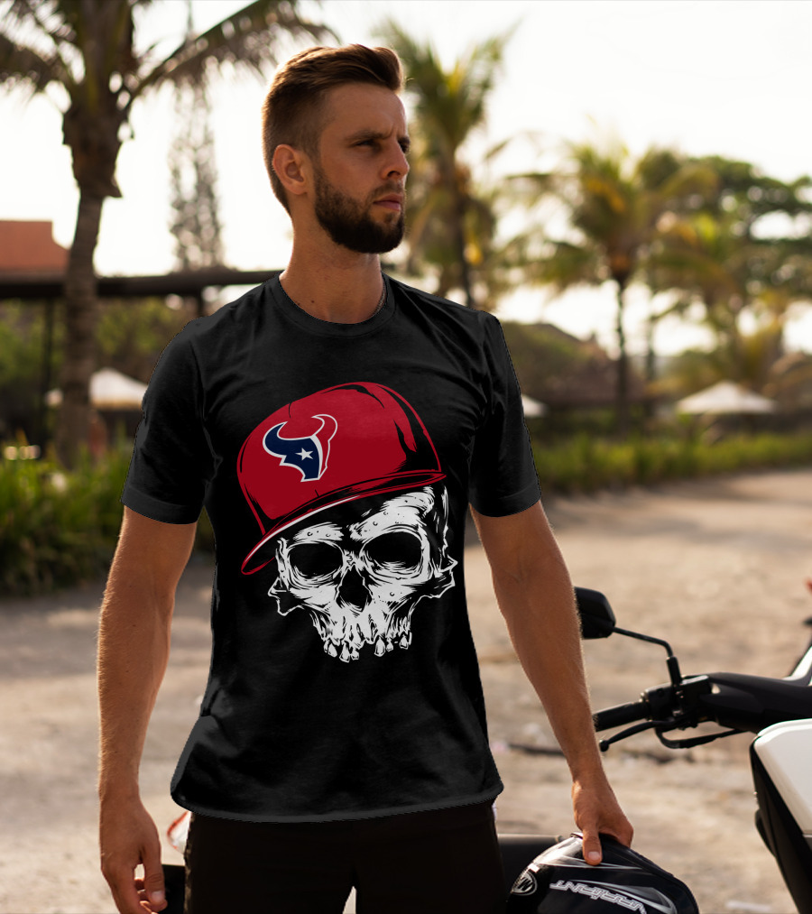 Houston Texans Skull With Red Cap T-Shirt
