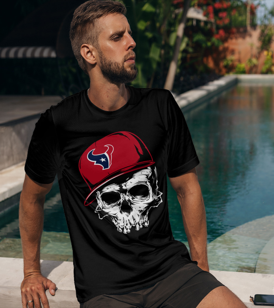 Houston Texans Skull With Red Cap T-Shirt