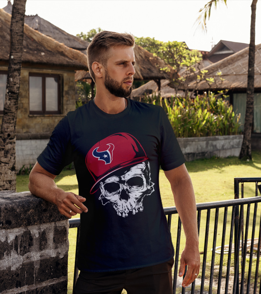 Houston Texans Skull With Red Cap T-Shirt
