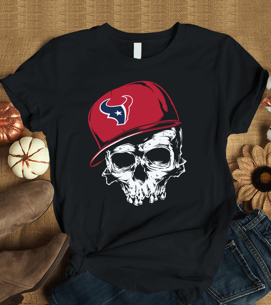 Houston Texans Skull With Red Cap T-Shirt