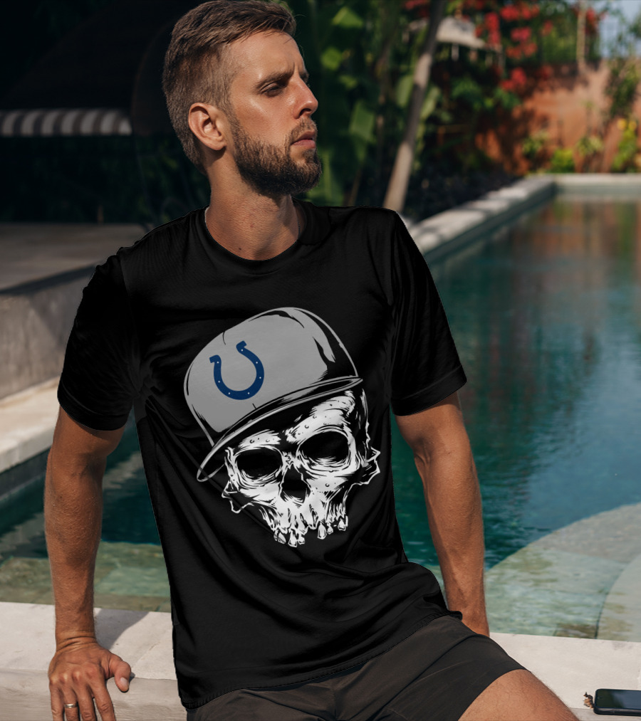 Indianapolis Colts Skull With Cap And Horseshoe T-Shirt
