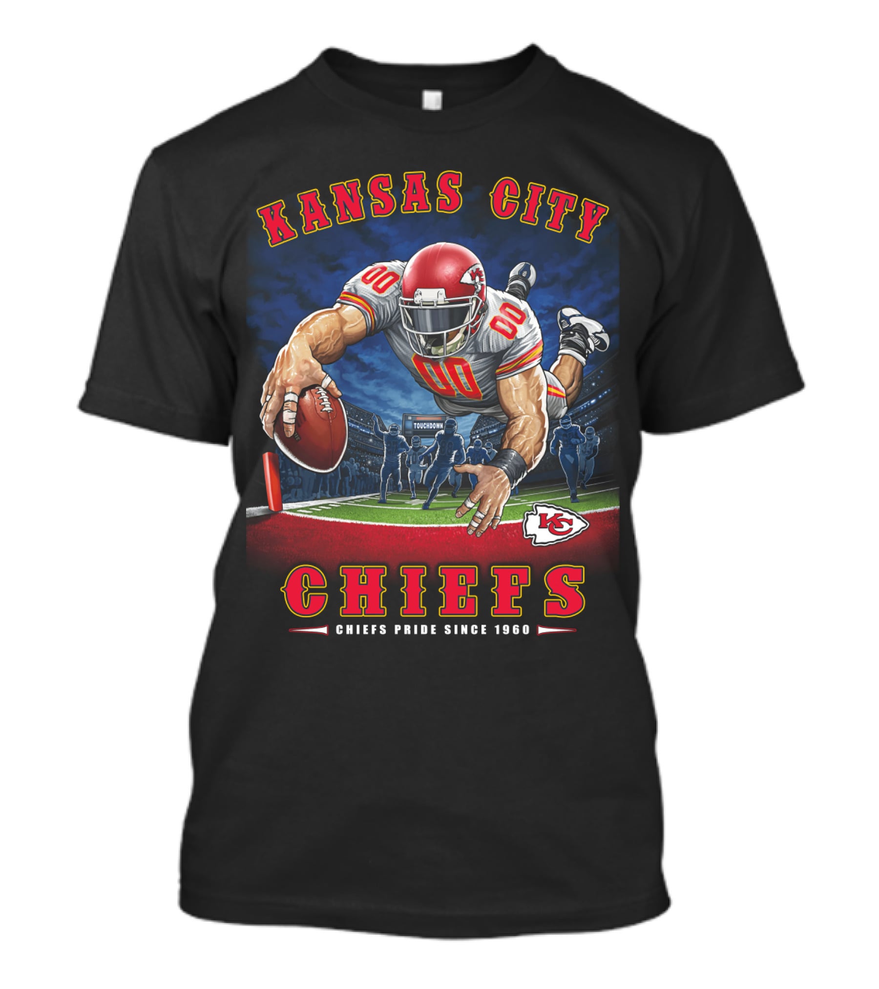 Kansas City Chiefs Pride Since 1960 End Zone Football Action T-Shirt