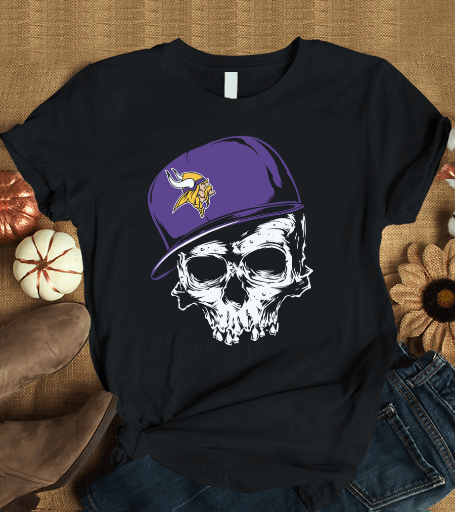 Minnesota Vikings Skull Purple Hat T-Shirt