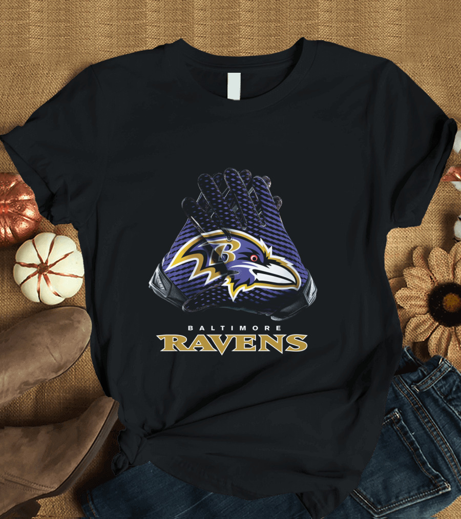 Baltimore Ravens Nfl Gloves Football Team Logo Bold T-Shirt