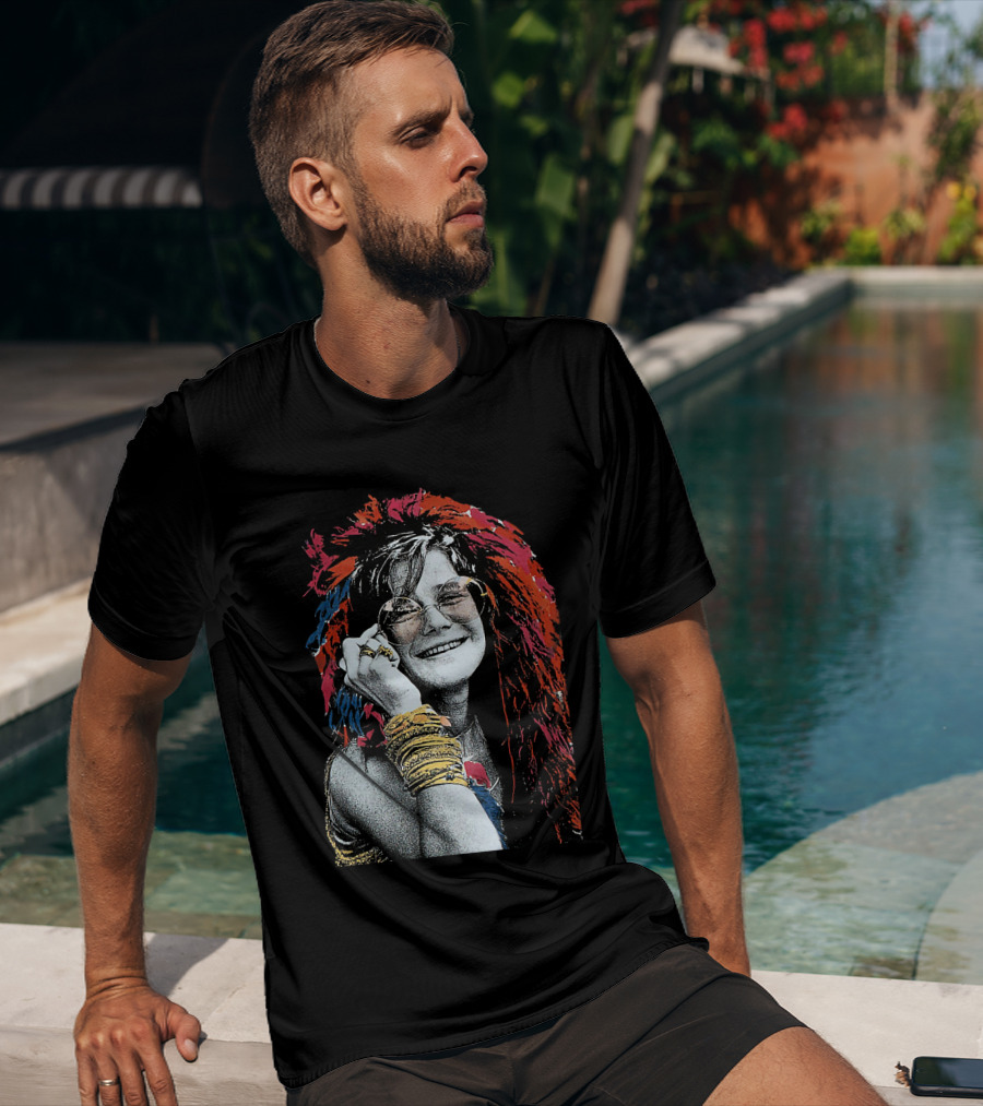 Jnjl 10 Iconic Smiling Portrait With Colorful Hair And Sunglasses T-Shirt