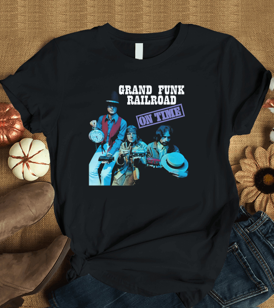 Grand Funk Railroad On Time Album Clock Train Photo T-Shirt