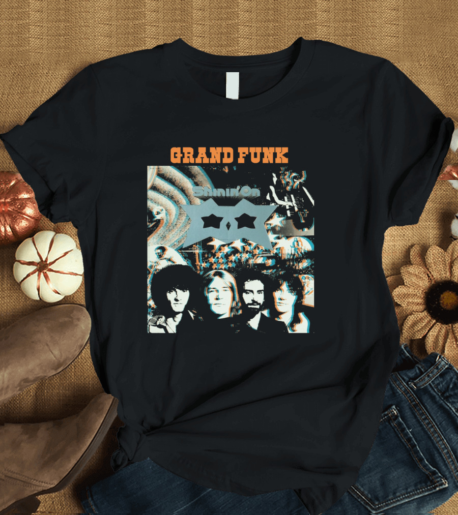 Grand Funk Railroad Shinin' On Album Cover Art with Band Members T-Shirt