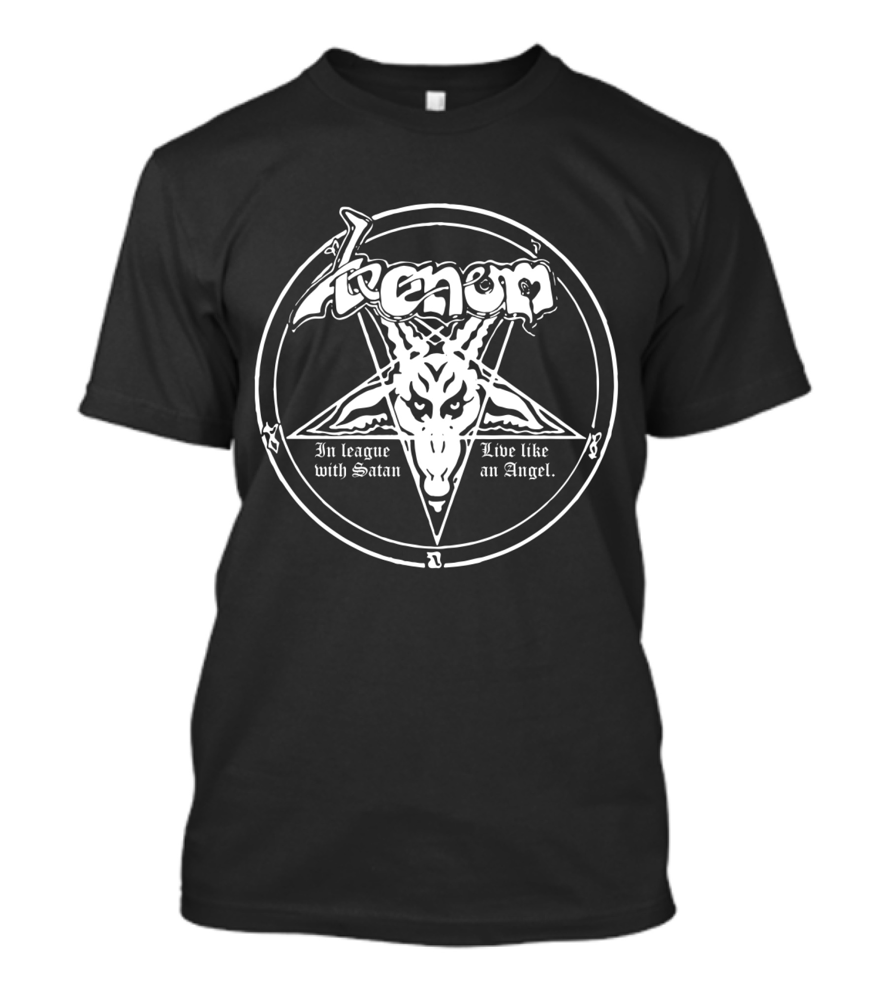 Venom In League With Satan Live Like An Angel Pentagram Goat T-Shirt