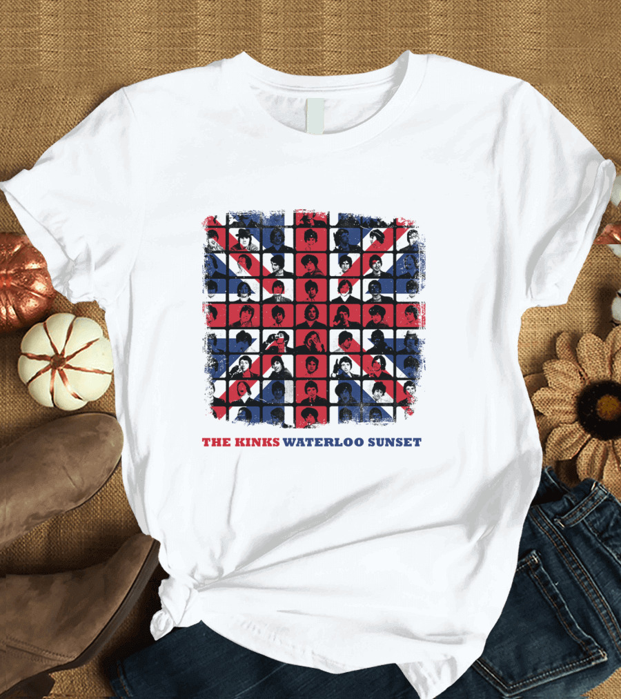 THE KINKS WATERLOO SUNSET Union Jack Portrait Grid T-Shirt