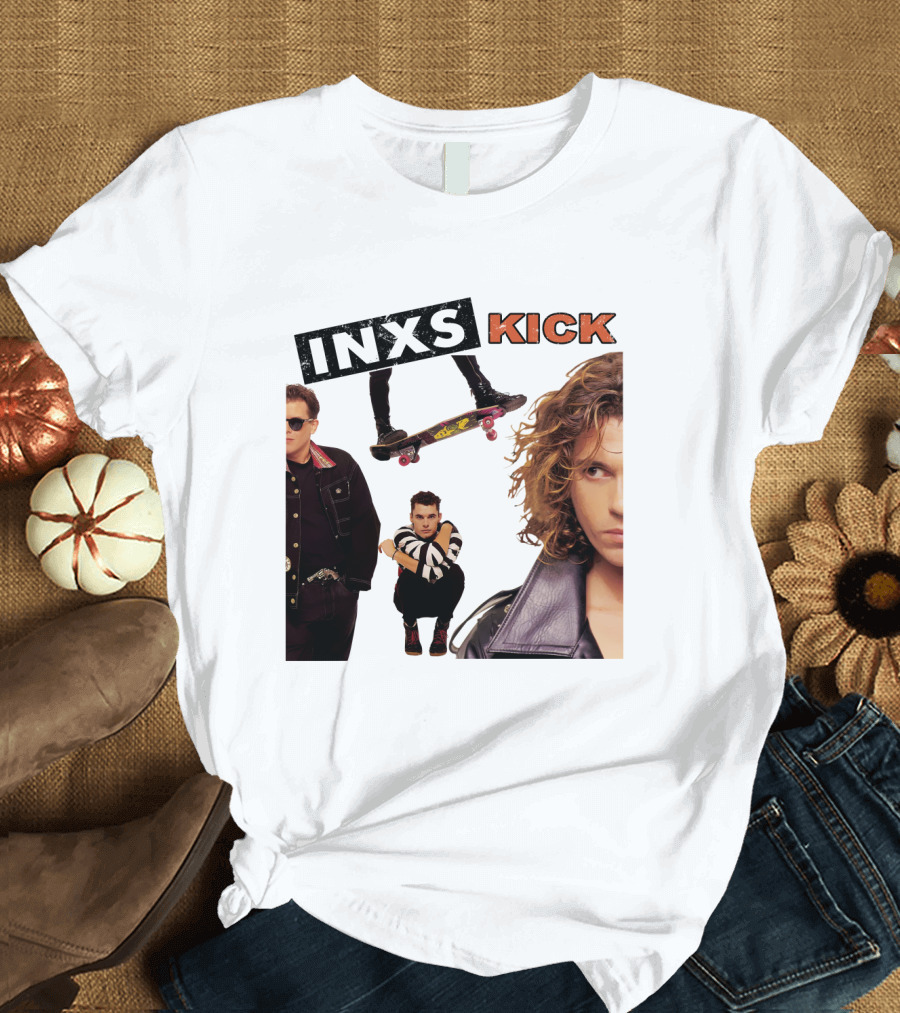 INXS Kick Album Cover Skateboard and Band Members T-Shirt