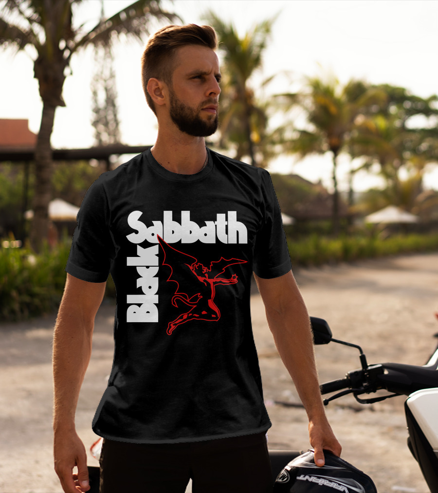 Black Sabbath Logo With Red Winged Figure T-Shirt