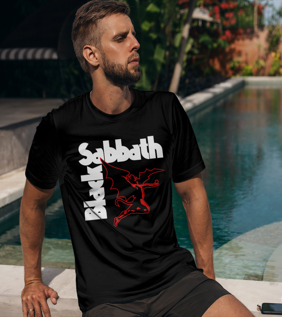 Black Sabbath Logo With Red Winged Figure T-Shirt