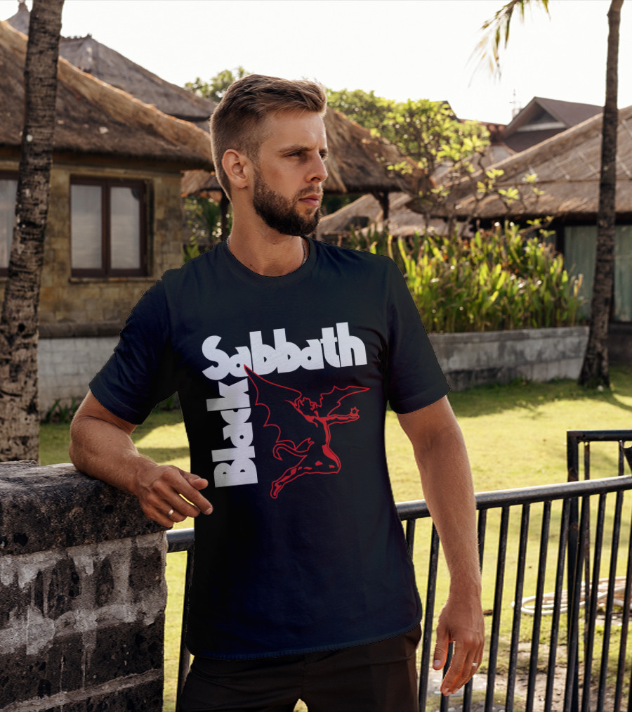 Black Sabbath Logo With Red Winged Figure T-Shirt