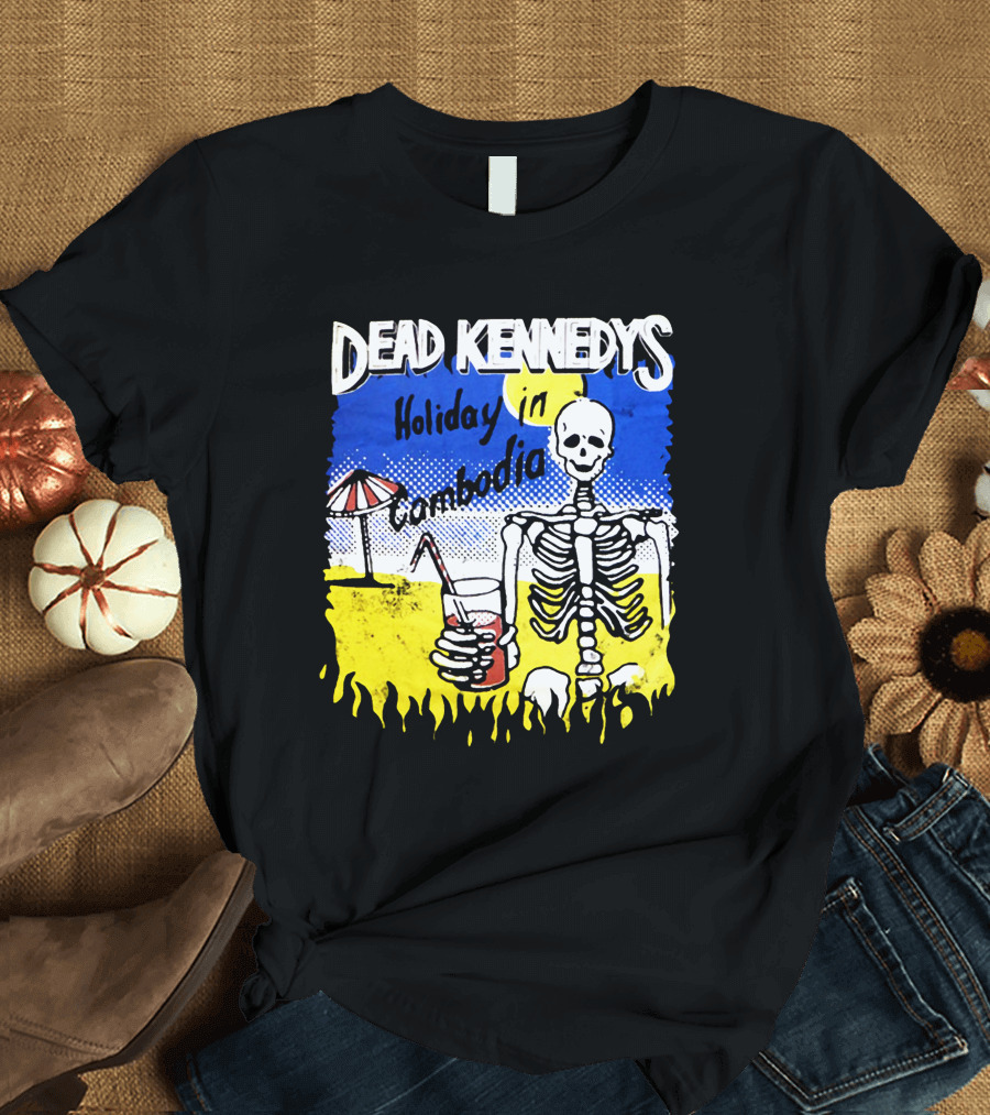 Dead Kennedys Holiday In Cambodia Skeleton Drink Umbrella Scene T-Shirt