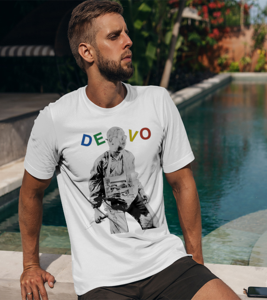 Devo Man With Jacket And Guitar T-Shirt