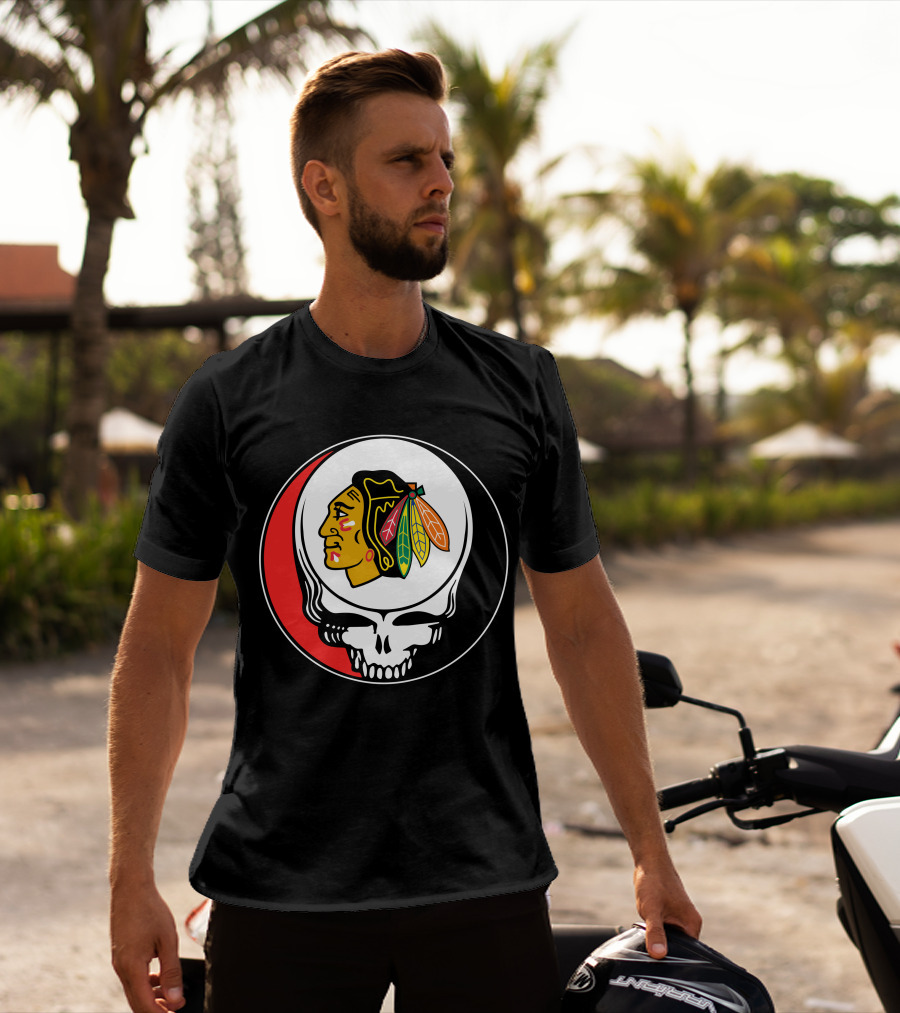 Chicago Blackhawks Grateful Dead Skull T-Shirt