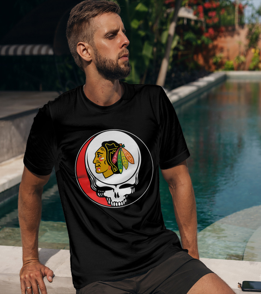 Chicago Blackhawks Grateful Dead Skull T-Shirt