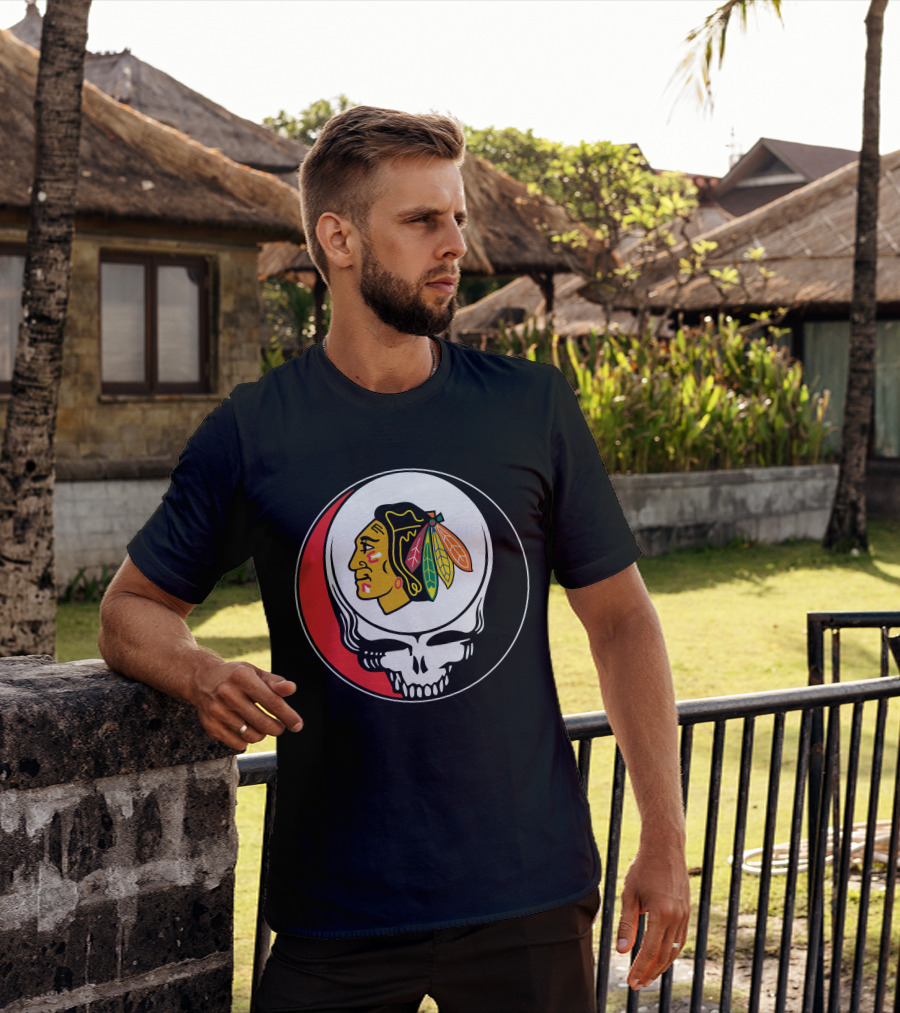Chicago Blackhawks Grateful Dead Skull T-Shirt