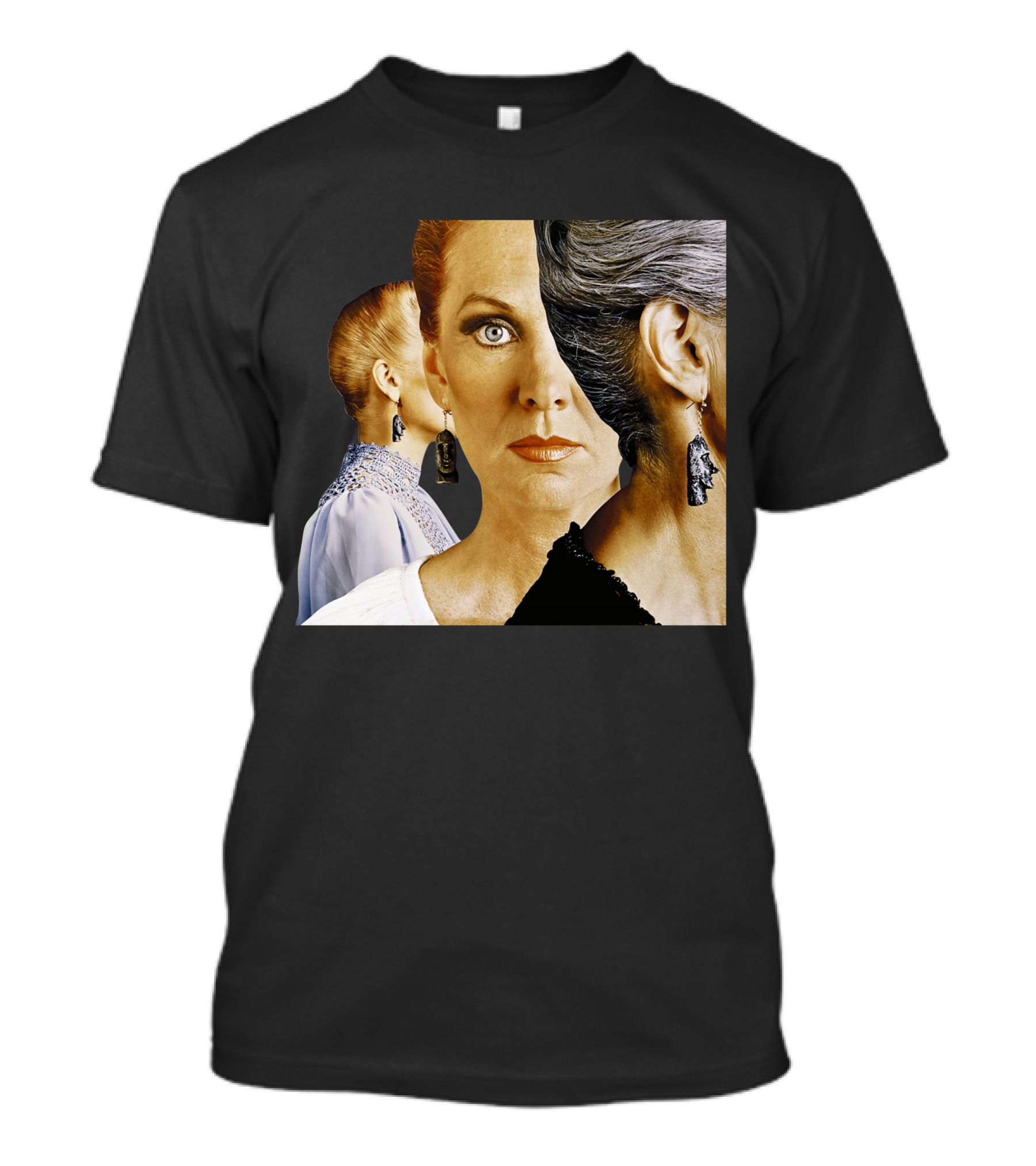 Dramatic Portrait Faces With Bold Earrings And Elegant Hairstyle T-Shirt