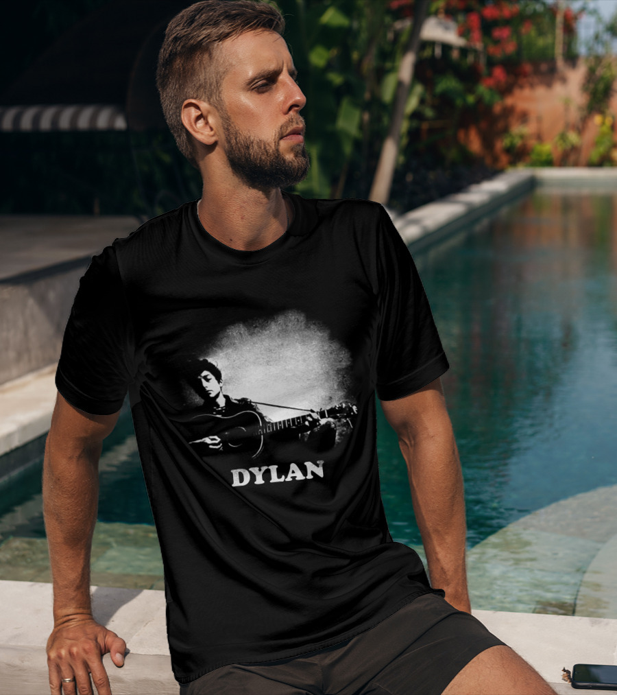 Dylan Acoustic Guitar Player Black And White Silhouette T-Shirt