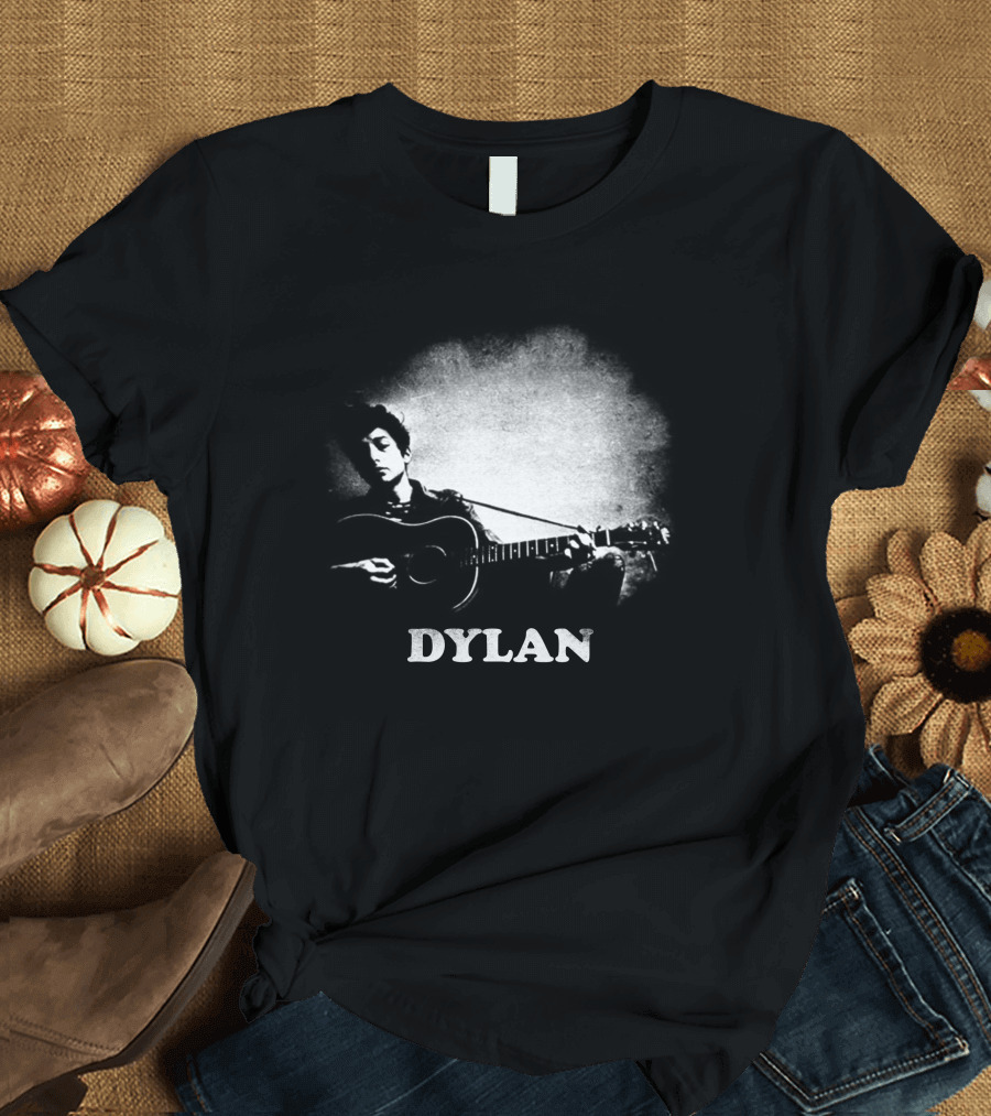 Dylan Acoustic Guitar Player Black And White Silhouette T-Shirt