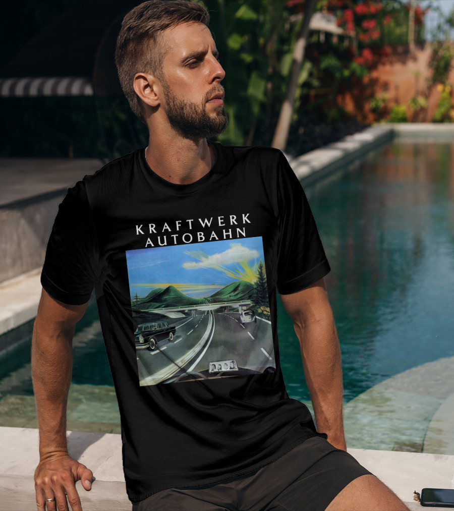 Kraftwerk Autobahn Scenic Highway Journey With Classic Cars And Mountains T-Shirt