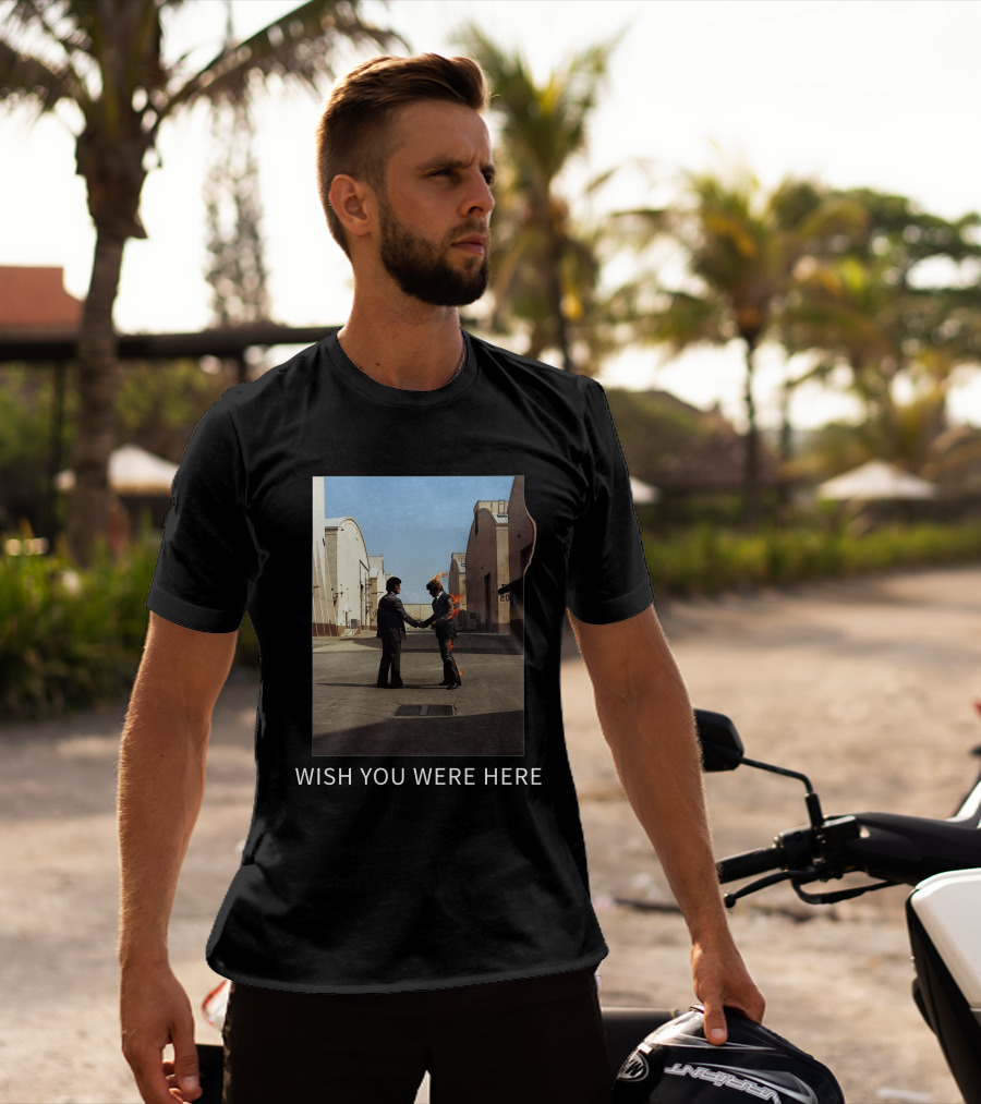 Wish You Were Here Album Cover Iconic Handshake Flame Scene T-Shirt