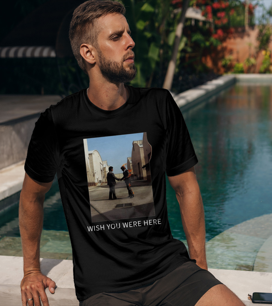 Wish You Were Here Album Cover Iconic Handshake Flame Scene T-Shirt