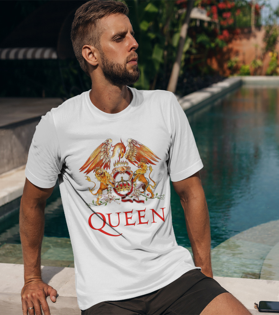 Queen Crest Logo With Two Lions And Phoenix T-Shirt