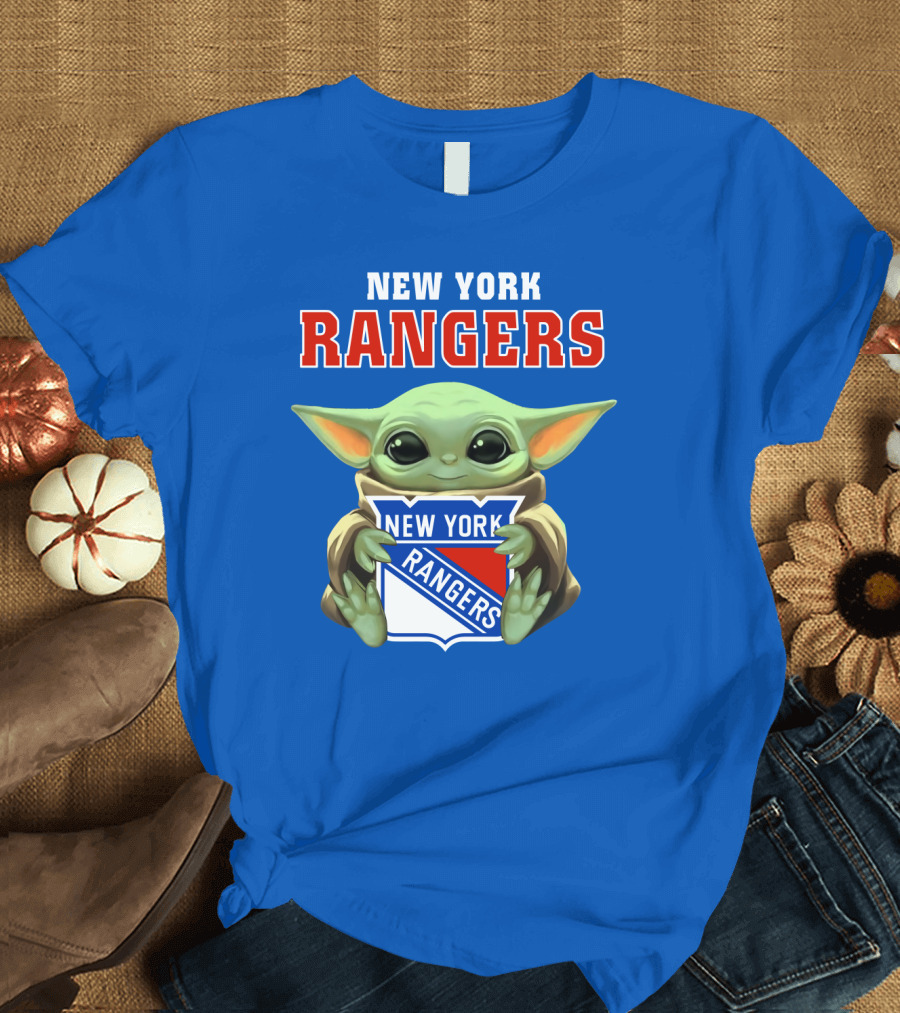New York Rangers Baby Yoda Holding Team T-Shirt