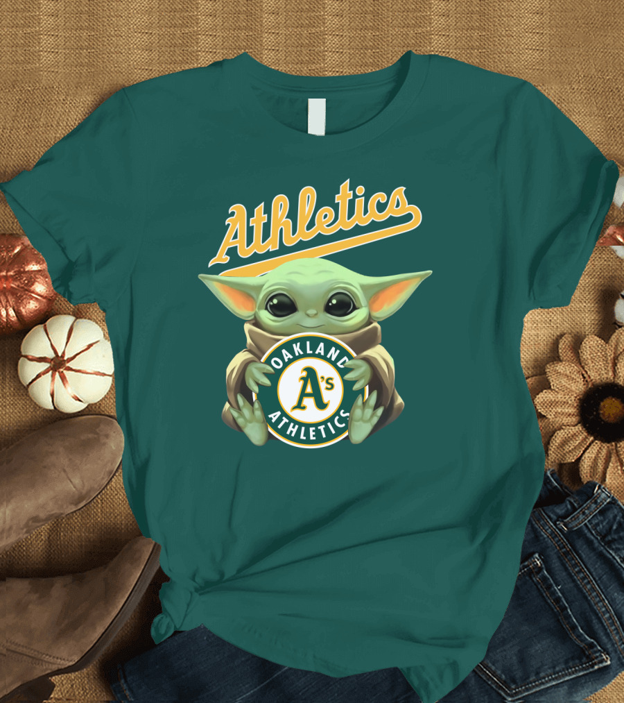 Oakland Athletics Baby Yoda Holding T-Shirt